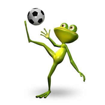 3d Illustration Green Frog with Soccer Ball