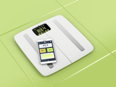 Smart body analyzer and smartphone in the bathroom 