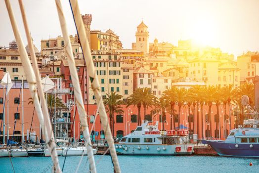 Genua Harbour Northern Italy. Genua Cityscape and the Marina. Italian Riviera.