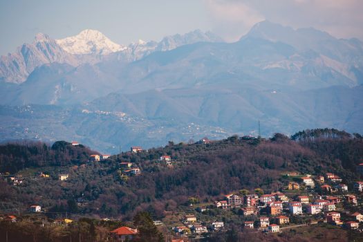 Northern Italian Liguria Region. La Spezia Province Panorama with Mountains.