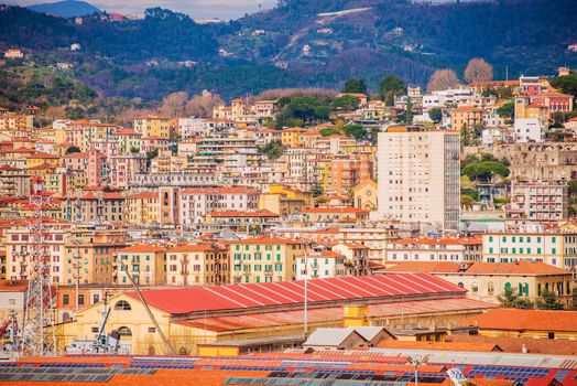 La Spezia Cityscape Photo. City of Las Spezia in Liguria Province. Italian Riviera Architecture.
