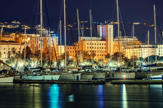 La Spezia Marina at Night, Liguria Province of Italy. Marina Reflections.