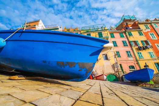 Fishing Boat in Riomaggiore, La Spezia Province, Italy. Mediterranean Sea Fishing.