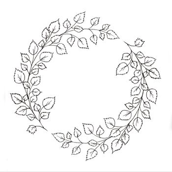 Wreath with leaves and branches. Used for wedding invitation, greeting cards