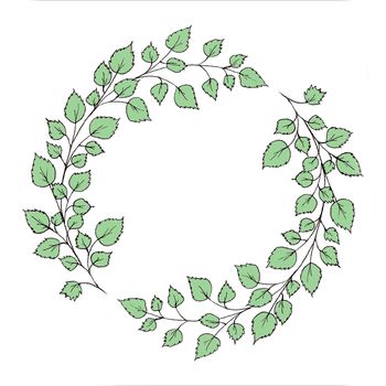 Watercolor wreath with green leaves and branches. Used for wedding invitation, greeting cards