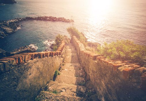Stairs To The Sea. Italian Riviera Architecture. Riomaggiore. 