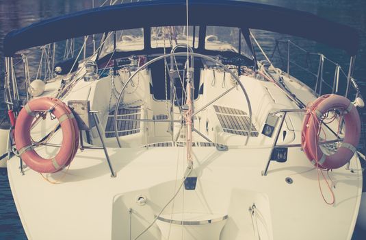 Summer Yachting Time. Modern Yacht Cockpit. Recreation and Transportation. Fishing Theme.