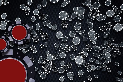 Black Red Casino Chips Background 3D Illustration. Poker or Roulette Gambling Backdrop.