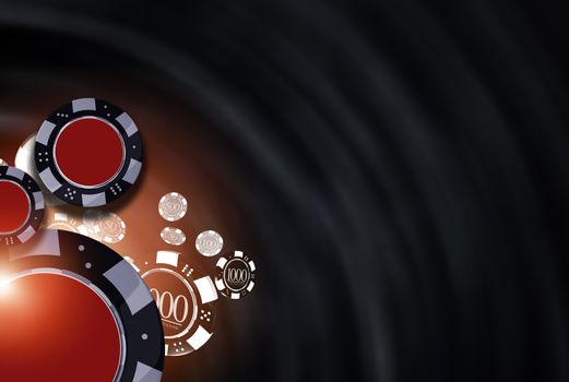 Black Casino Background Illustration with 3D Rendered Casino Chips.