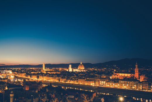 City of Florence During Dusk. The Heart of Tuscany Region in Northern Italy. Florence Cathedral Brunelleschi's Dome.
