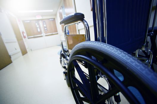 Hospital Hallway Wheelchair. Hospitals, Disability and the Healthcare Concept Photo.