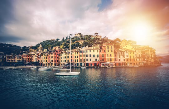 Italian Village of Portofino in Liguria Region. Colorful Italian Riviera Architecture. 