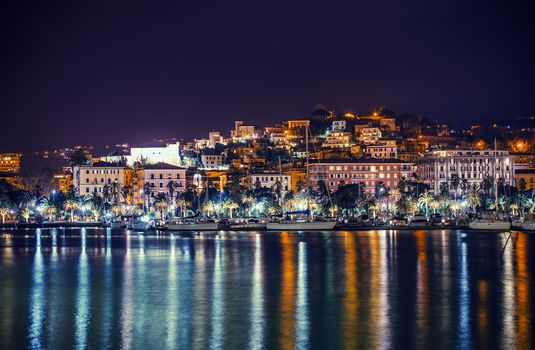Night in the La Spezia Marina. City of La Spezia Panorama. Liguria, Italy.