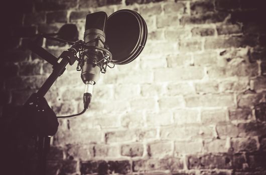 Recording Studio Equipment. Professional Audio Recording Microphone with Filter.
