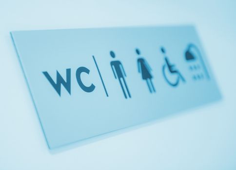 Restroom and Showers Door Sign. Male and Female Included Disabled Restrooms Information Sign.