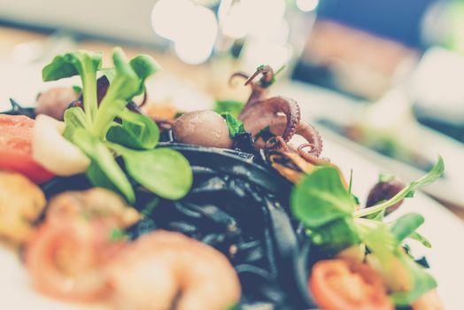 Seafood and Pasta. Elegant Seafood Dinner in the Restaurant.
