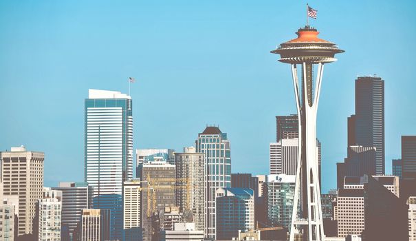 City of Seattle Skyline During Sunny Clear Sky Day. Seattle, Washington, United States of America.