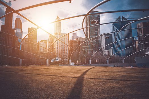 Downtown Chicago Sunset. Chicago, Illinois Millennium Park. United States.