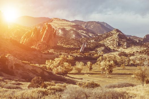 Scenic Colorado Landscape. Garden of the Gods Park Sunset in Colorado Springs.