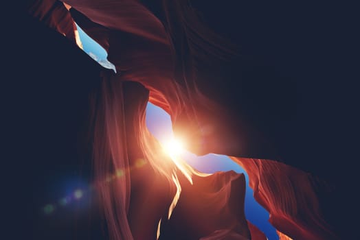 The Canyon Sunlight. Sun Rays Inside Scenic Arizona Slot Canyon. 