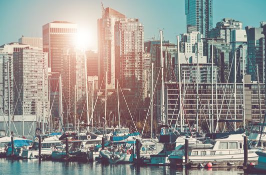 Vancouver Marina and the Cityscape. City of Vancouver, Canada.
