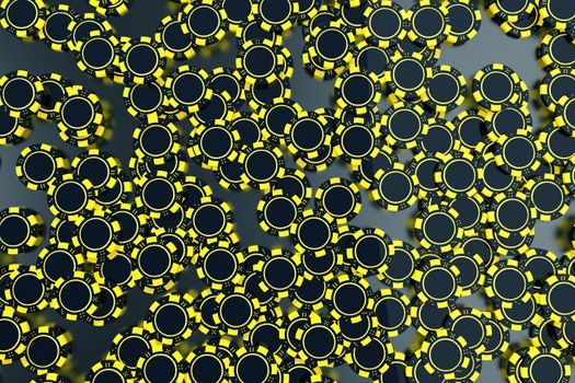 Yellow Black Casino Chips Backdrop 3D Rendered Illustration. Casino Games Concept.