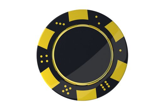 Casino Game Chip Isolated on White Background. Yellow Black Chip 3D Rendered Illustration.