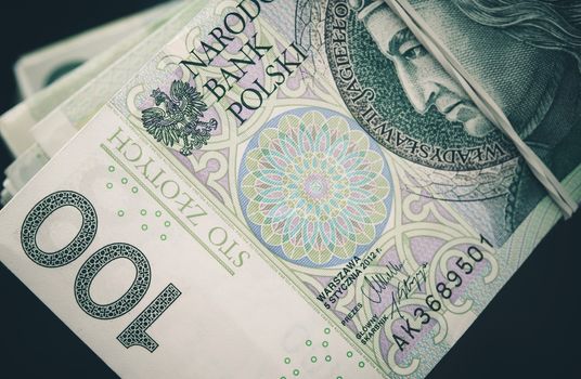 Polish Zloty Banknotes Closeup Photo. Polish Currency Business Photo Theme.