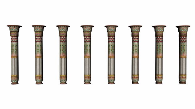 Columns of Egypt isolated in white background - 3D render