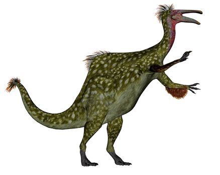 Deinocheirus dinosaur walking while roaring isolated in white background - 3D render