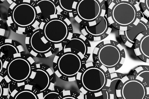 Black 3D Casino Chips Rendered Illustration. Casino Games Chips Background.