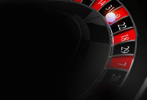 Casino Roulette Dark Background with Copy Space. Casino Gambling Black Backdrop.