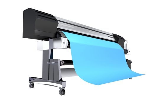 Isolated 3D Illustration of Wide Format Commercial Grade Printer. Wide Format Vinyl Banners Printing.