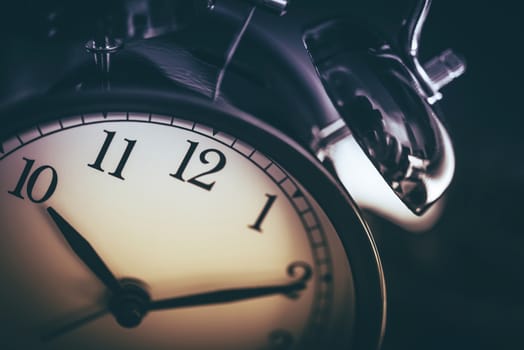 On Time Clock Concept. Ten Past Ten Time. Classic Clock Closeup Photo.