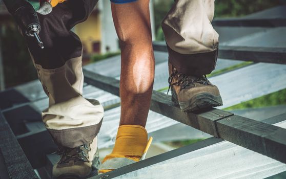 Wood Frame Construction Worker Closeup Photo.