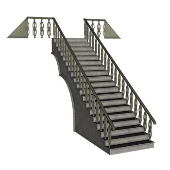 Grey staircase isolated in white background - 3D render