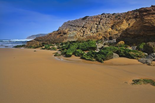 Green stones on the seashore