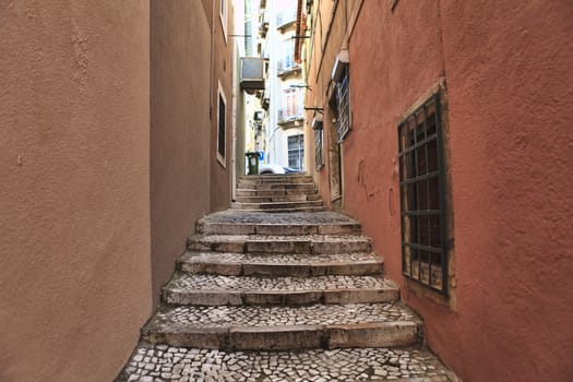 Old stairs in Lisbon  , antique monument in the city, tourism in Portugal