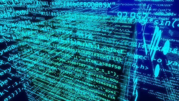 3d illustration of Computer source code programmer script developer on a blue background.
