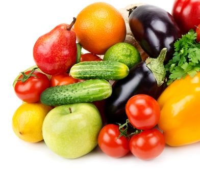 set of fruits and vegetables isolated on white background