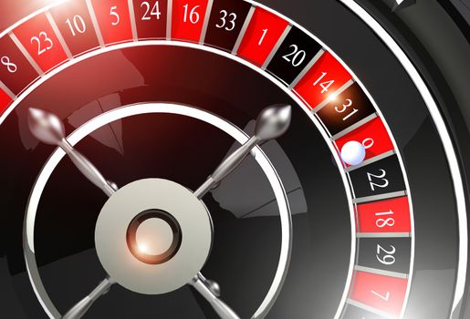 Roulette Wheel of Fortune. Elegant Black and Chrome Shiny Roulette Wheel Game. 3D Rendered Illustration.