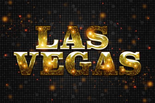 Shiny Golden Las Vegas Sign on Black Pattern Illustration. Las Vegas Concept