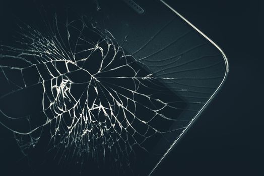 Cellphone Broken Display Closeup Photo. Broken Smartphone Device.