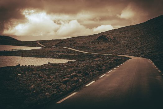 Scenic Alpine Road in Norway. Norwegian Rocky Scenery.