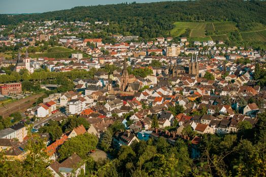 Town of Bingen Germany. Summer Day City Panorama. Bingen am Rhein District in Rhineland Palatinate, Germany