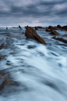 Waves in Sakoneta beach, geopark in Deba