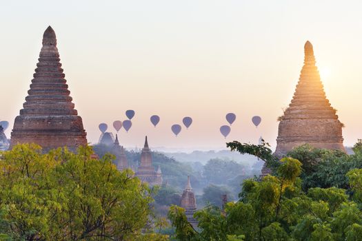 Scenic view of ancient Bagan temple during golden hour 