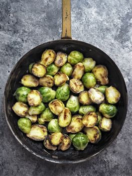 close up of rustic crispy fried brussels sprouts