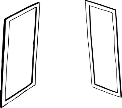 Outline cartoon of facing windows or mirrors over white background