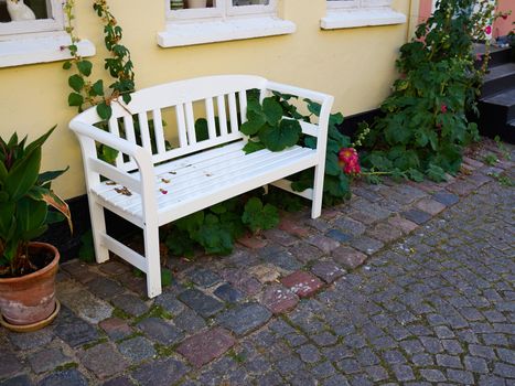 Beautiful classical design park garden white wood bench seating corner 